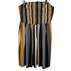 SHEIN Curve 2XL Strapless Smocked Black Yellow Polka Dot Sundress